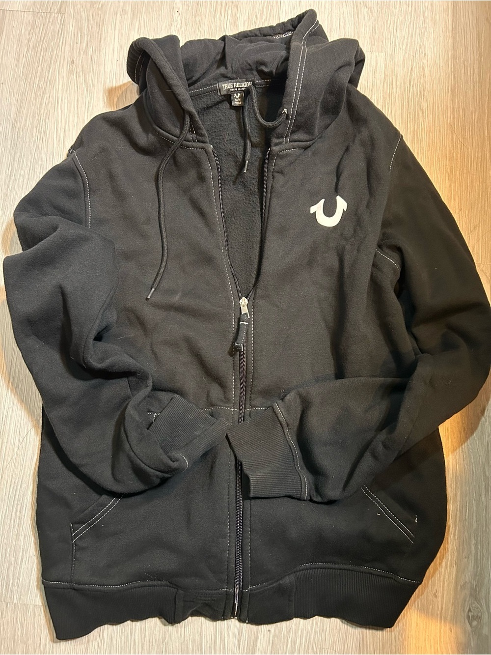 True Religion Black Logo Seal Sherpa Zip Hoodie Fleece Retail